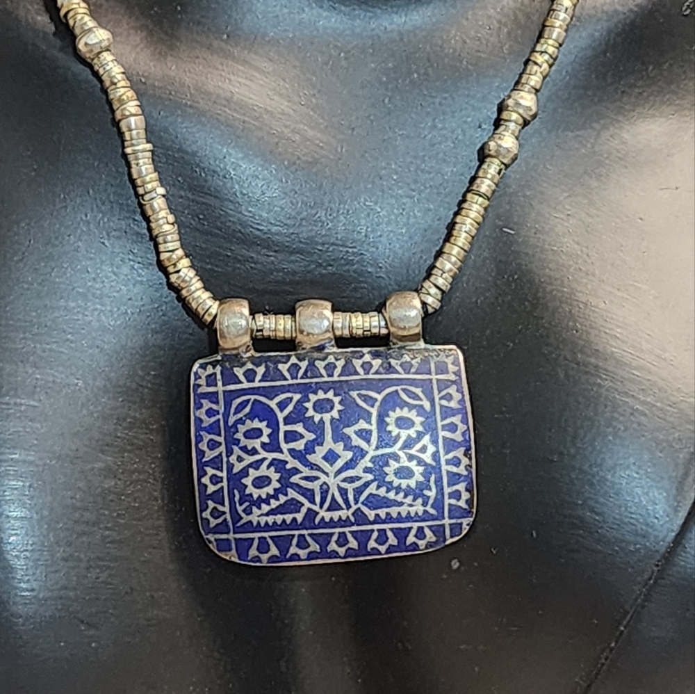 DNMD Limited ANTIQUE Silver Beaded Necklace With Lapis Accents & Enamel Necklace - Picture 14 of 16